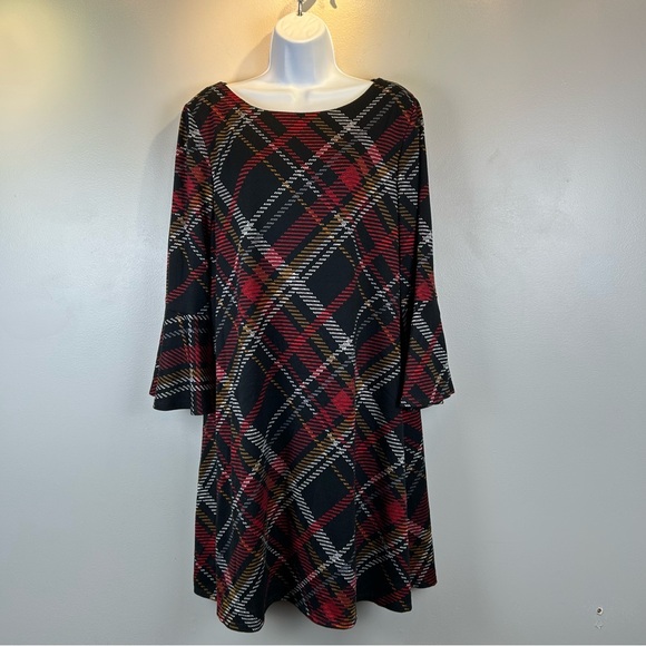 Jessica Howard Dresses & Skirts - Jessica Howard Plaid Bell-Sleeve Dress Black Red sz XL Academia Preppy Heritage